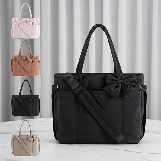 Women's Tote Bag – Nylon Bow Design Shoulder Handbag for Work & Travel