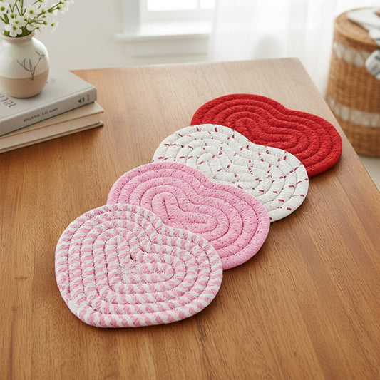 Heart Shaped Table Coasters – Woven Polyester, Heat Resistant & Non-Slip Base