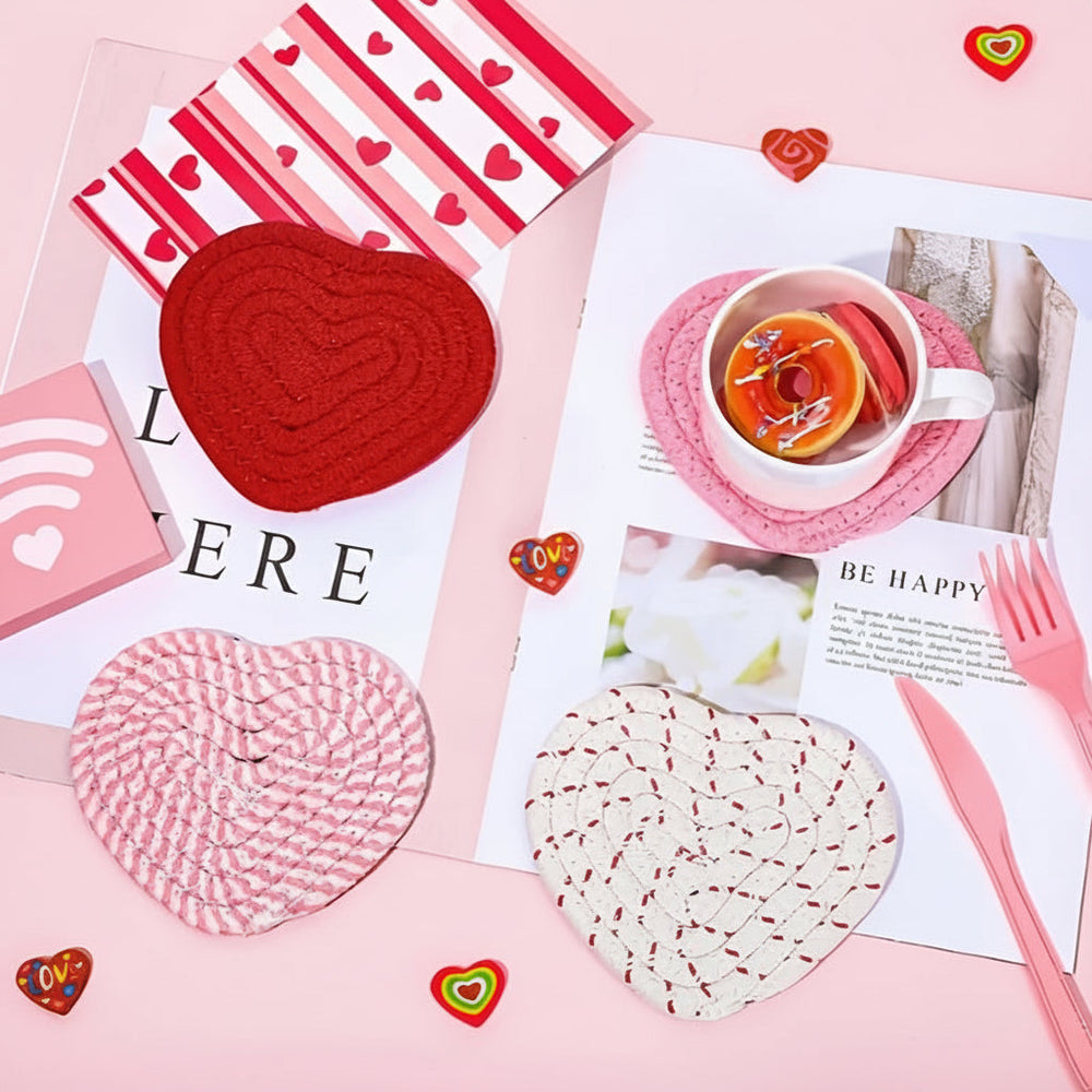 Table Coasters Heart Shaped Woven Polyester Heat Resistant Mats