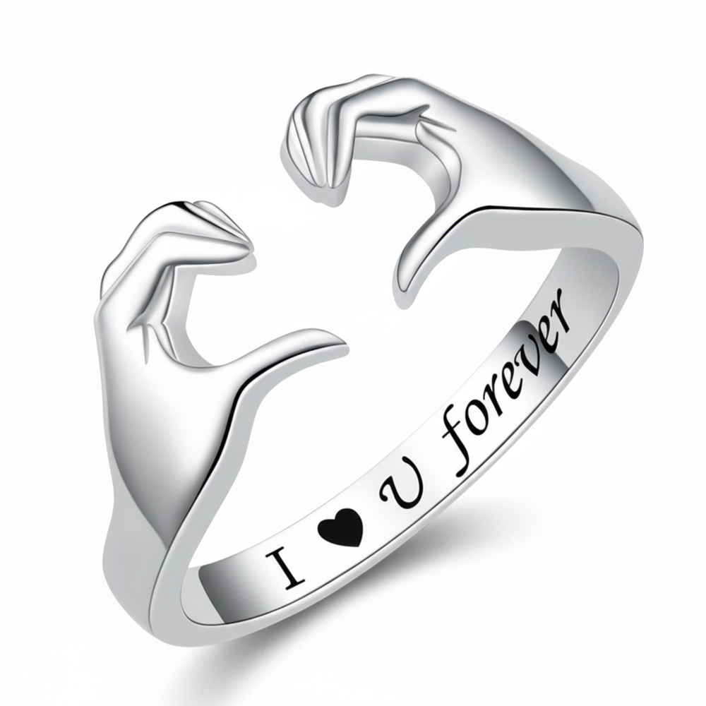 Ring Adjustable Hug Love Band White Gold Plated Zinc Alloy