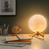 Dimmable Moon Lamp with Wooden Stand – 16 Color Options for Ambient Lighting