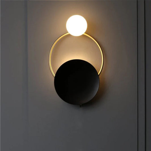 Glass Wall Lamp – Spherical Design, Metal Frame & Warm White Glow