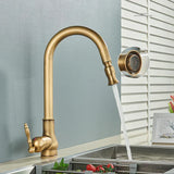 Pull-Down Kitchen Faucet – Matte Black/Antique Brass, Swivel Spout & Single Handle