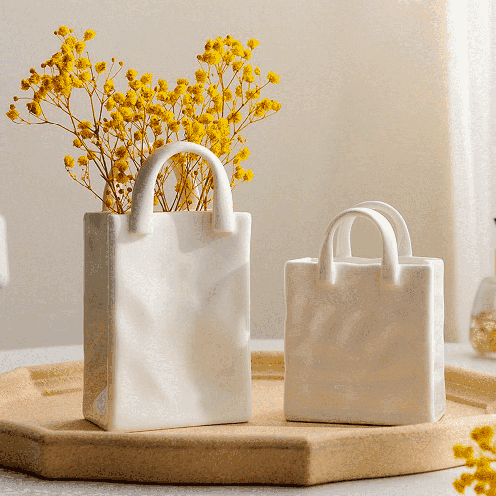 Porcelain Handbag Bud Vase – Creative Decor, 2 Sizes & 8–15cm