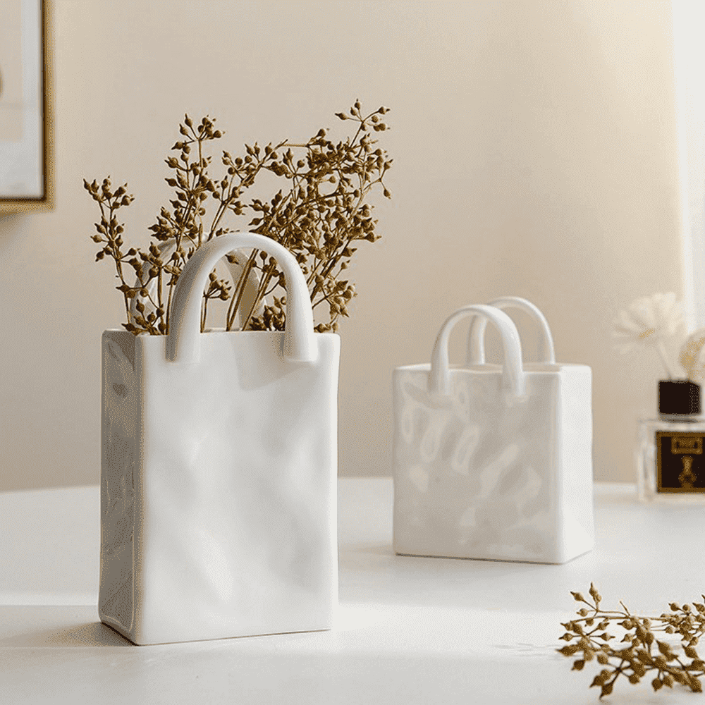 Porcelain Handbag Bud Vase – Creative Decor, 2 Sizes & 8–15cm