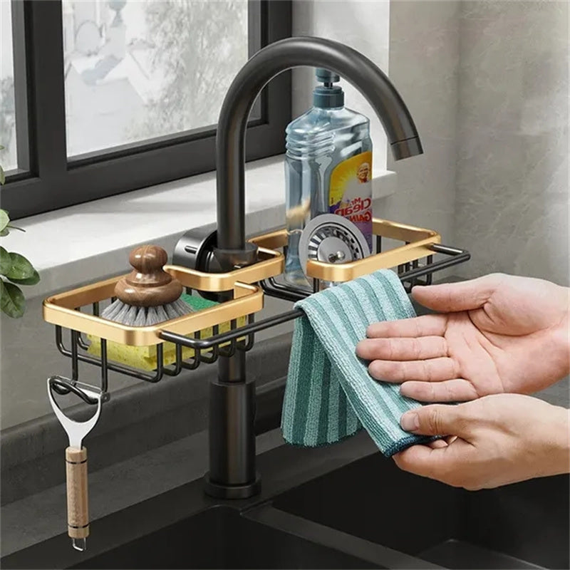 Enhanced Product Title: **Multifunctional Kitchen Organizer - Sponge, Brush & Towel Holder Combo for Space-Saving Efficiency**