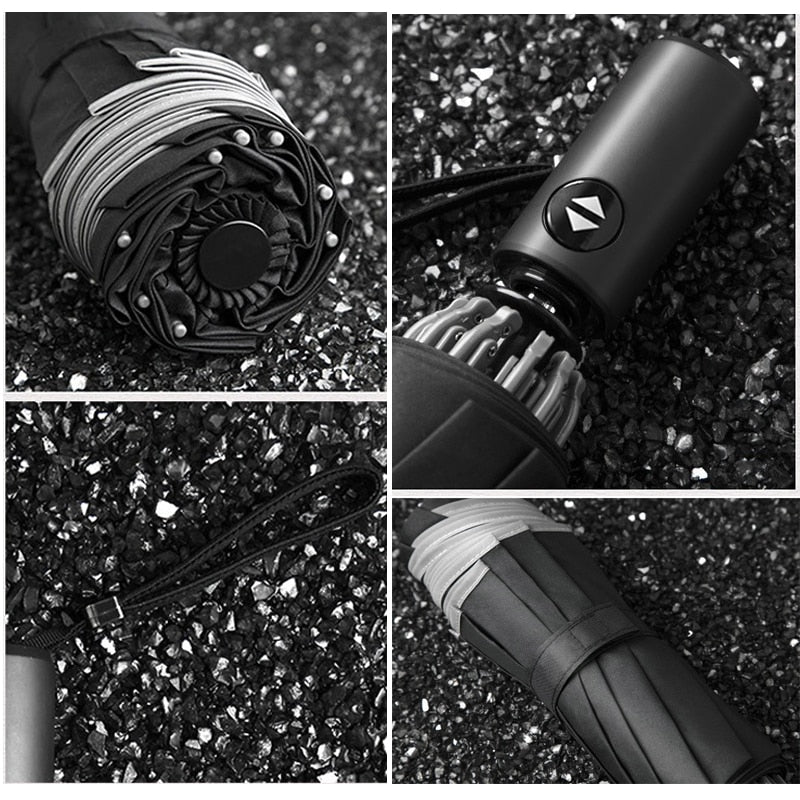 Inverted Reverse Umbrella – 360° Reflective Stripes, UPF 50+ & Automatic Open/Close