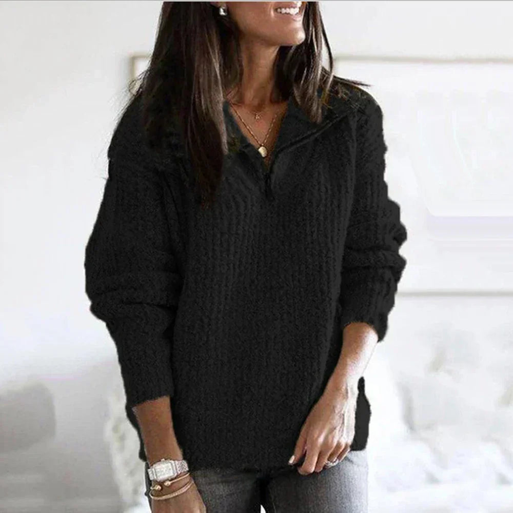 Autumnal structured women's half-zip sweater with long sleeves - Noelle - 6