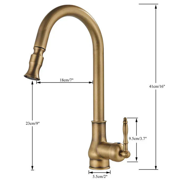 Pull-Down Kitchen Faucet – Matte Black/Antique Brass, Swivel Spout & Single Handle