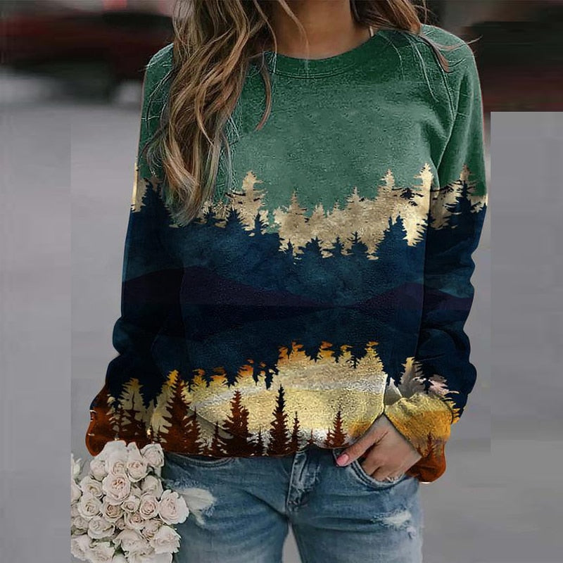 Ladies' sweater with landscape print – Alina - 3
