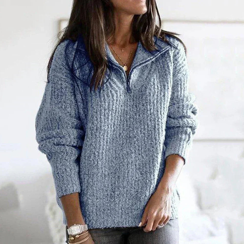 Autumnal structured women's half-zip sweater with long sleeves - Noelle - 2