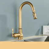 Pull-Down Kitchen Faucet – Matte Black/Antique Brass, Swivel Spout & Single Handle