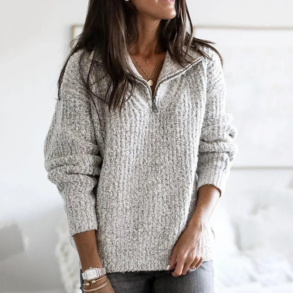 Autumnal structured women's half-zip sweater with long sleeves - Noelle - 3