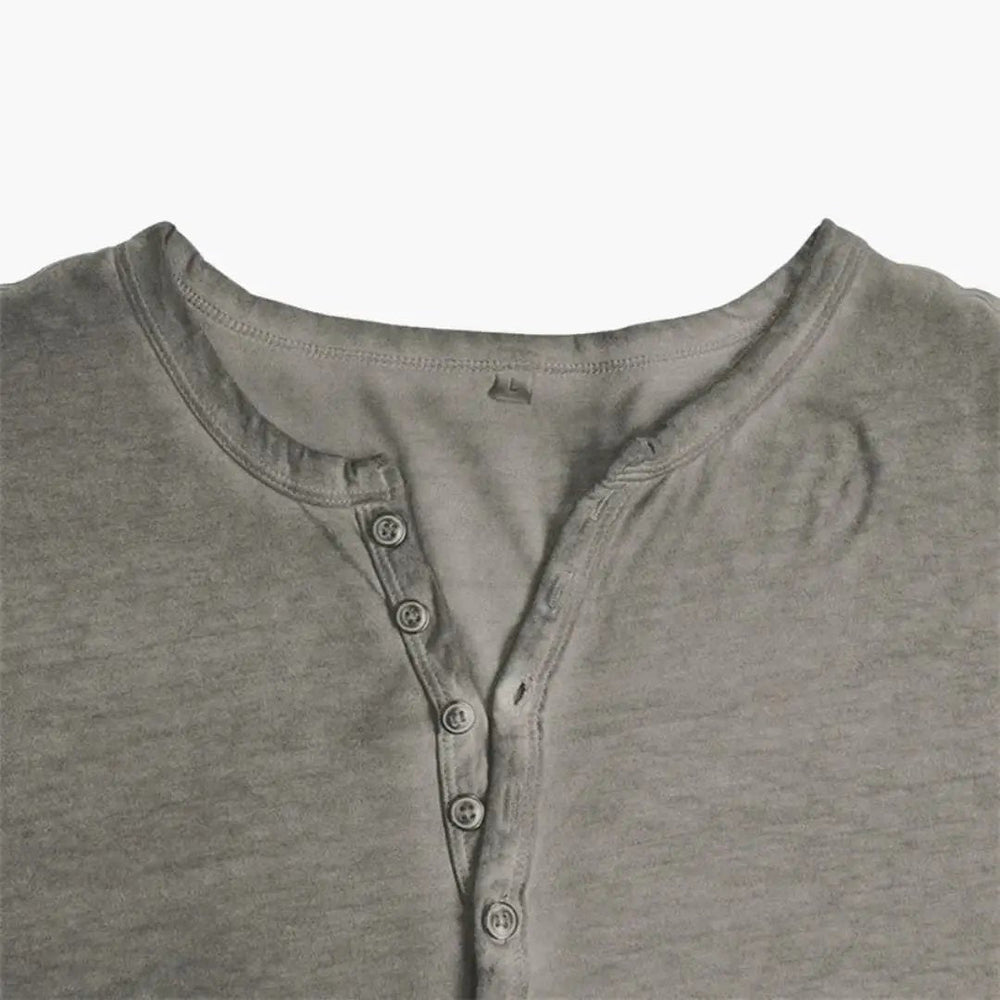 Men's Henley Shirt – Long Sleeve, Button Placket & Round Neck