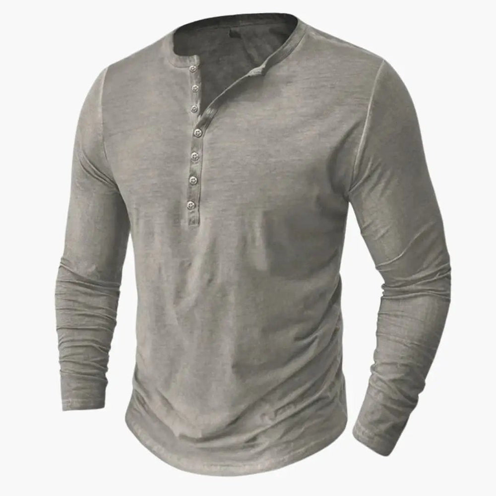 Men's Henley Shirt – Long Sleeve, Button Placket & Round Neck