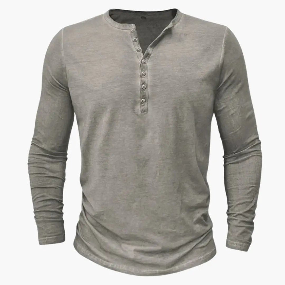 Men's Henley Shirt – Long Sleeve, Button Placket & Round Neck