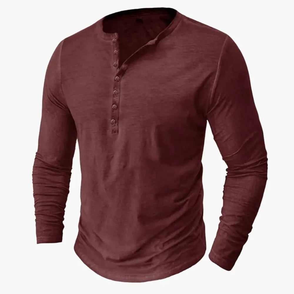 Men's Henley Shirt – Long Sleeve, Button Placket & Round Neck