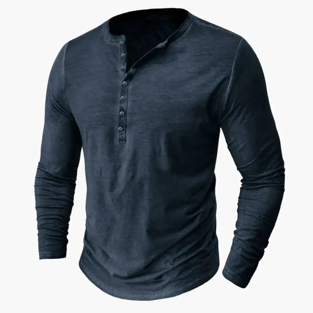 Men's Henley Shirt – Long Sleeve, Button Placket & Round Neck