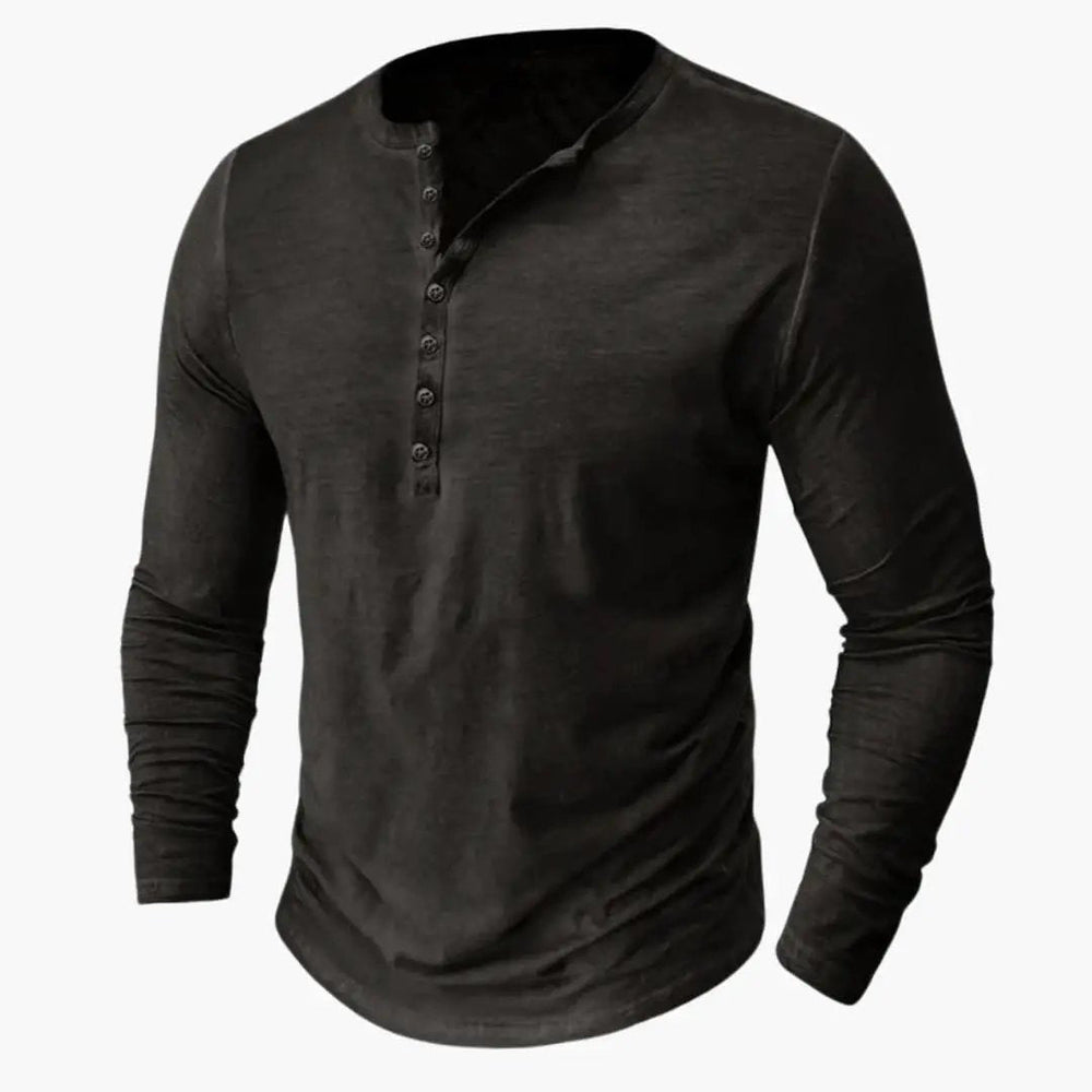 Men's Henley Shirt – Long Sleeve, Button Placket & Round Neck