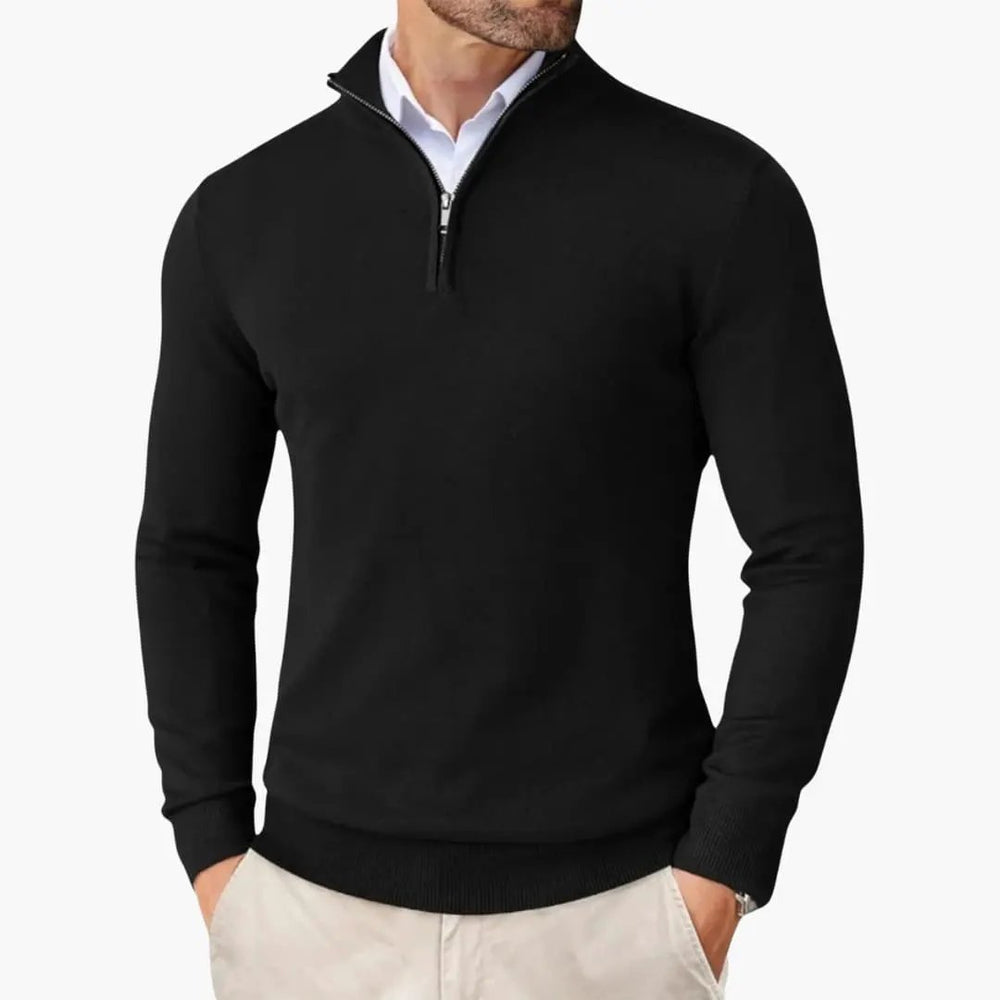 Men's Knit Sweater – Stand-Up Collar & Half-Zip