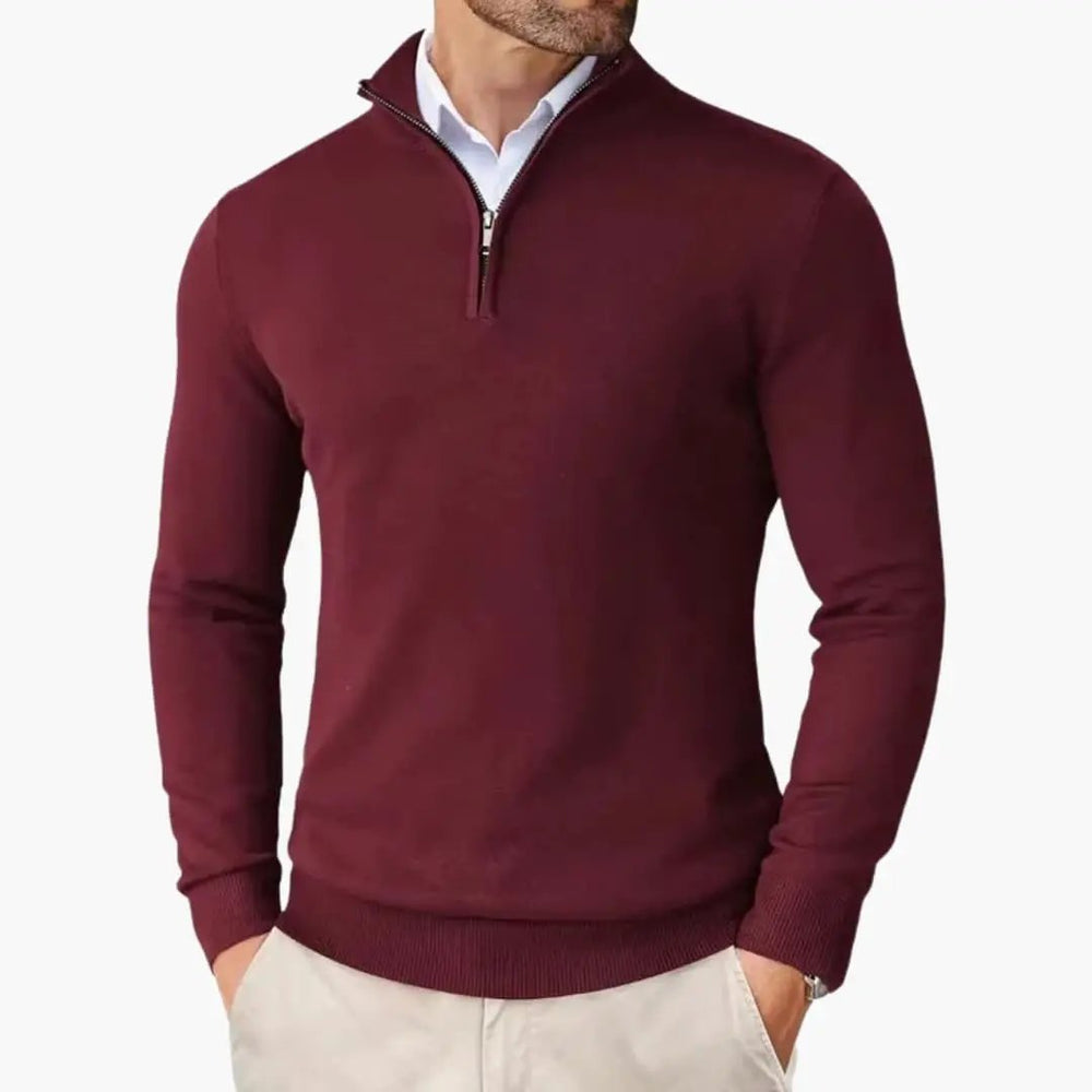 Men's Knit Sweater – Stand-Up Collar & Half-Zip