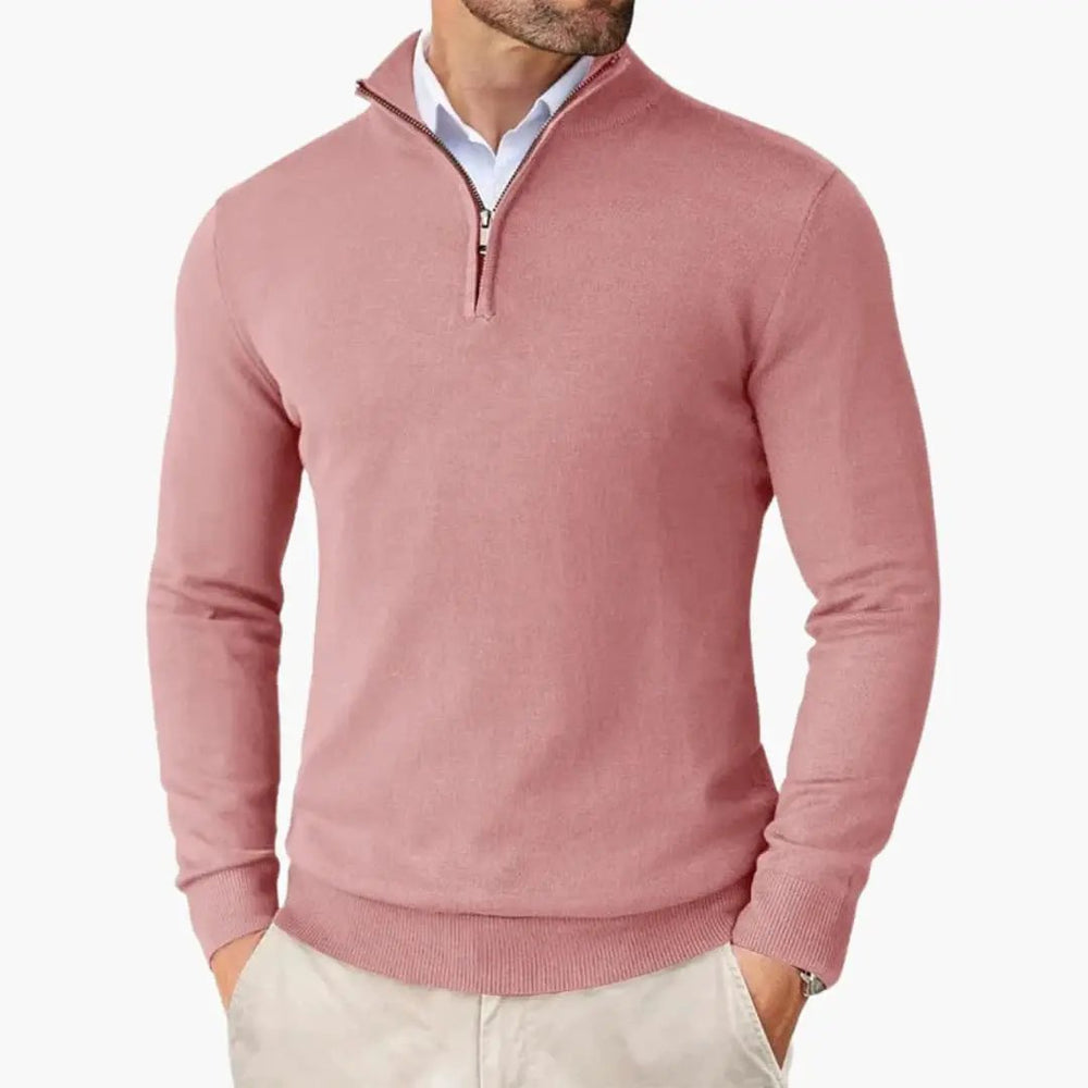 Men's Knit Sweater – Stand-Up Collar & Half-Zip