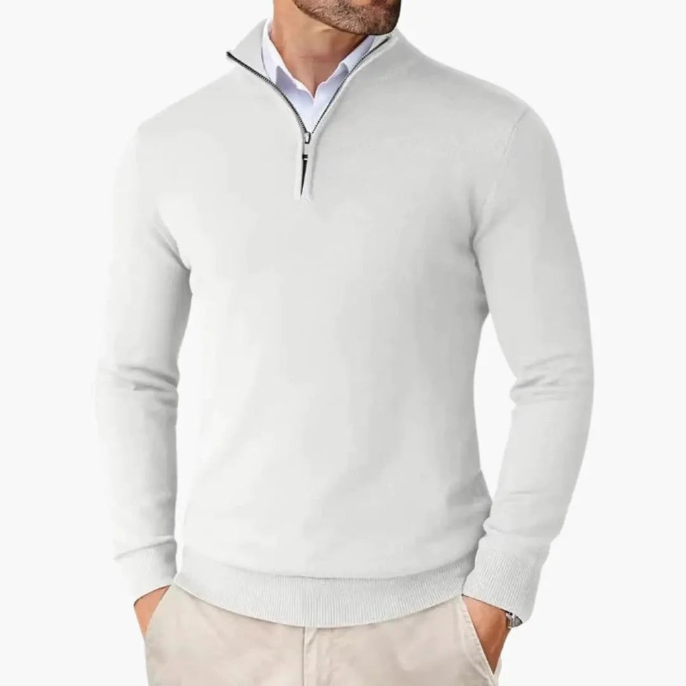 Men's Knit Sweater – Stand-Up Collar & Half-Zip