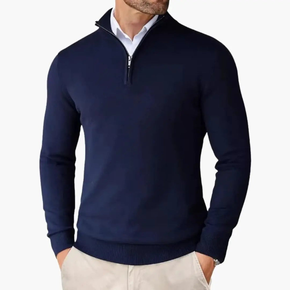 Men's Knit Sweater – Stand-Up Collar & Half-Zip
