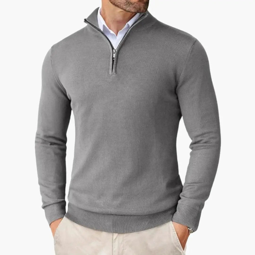 Men's Knit Sweater – Stand-Up Collar & Half-Zip