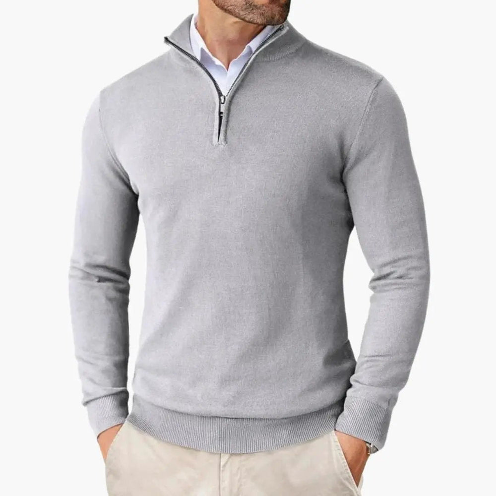 Men's Knit Sweater – Stand-Up Collar & Half-Zip