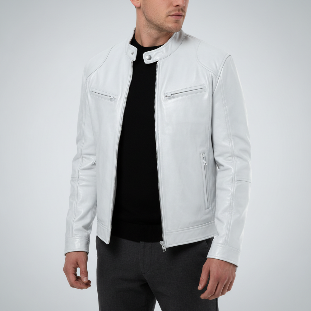 Spencer - Men's Leather Jacket, Slim Cut - White