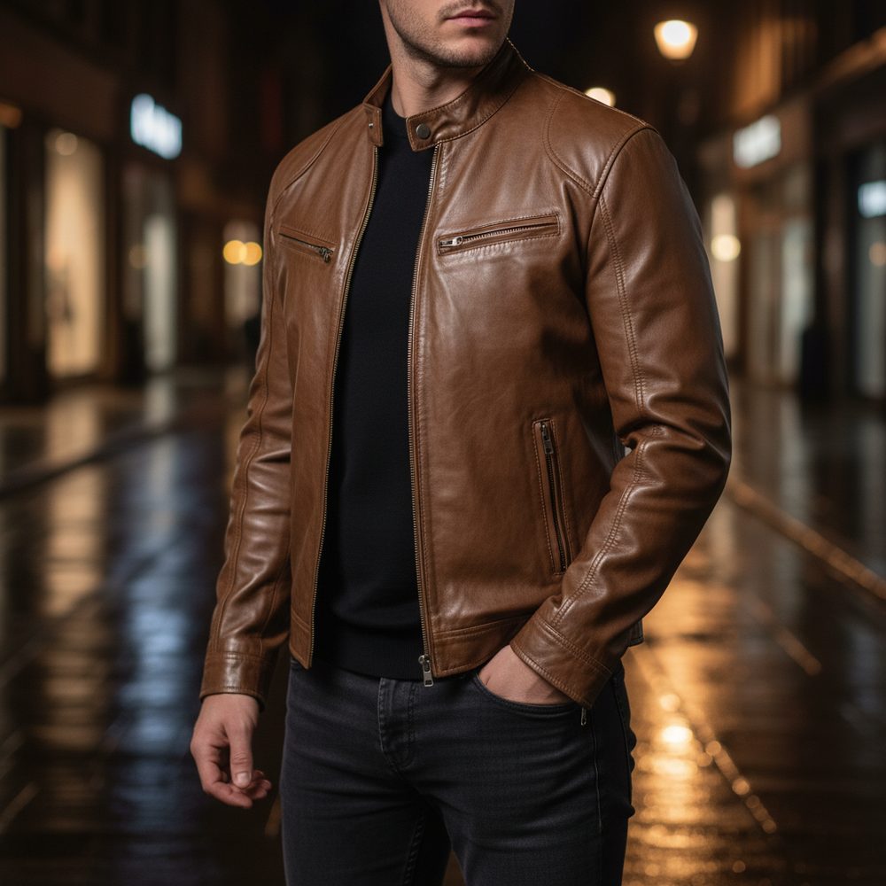 Men's Leather Jacket Slim Fit - Spencer