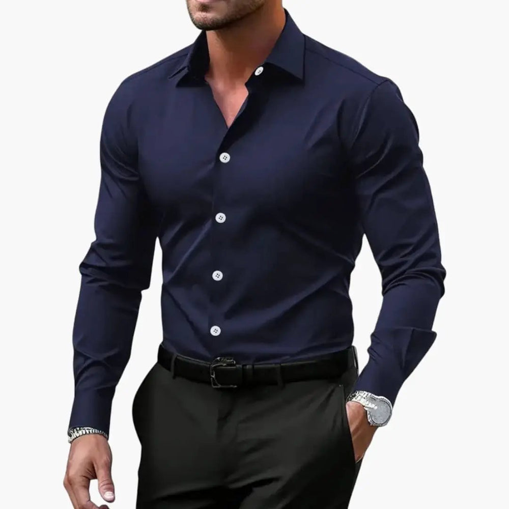 Men's Shirt – Long Sleeve, Collared Neckline & Button-Front Closure