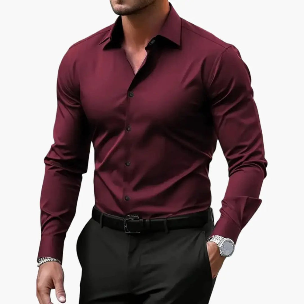 Men's Shirt – Long Sleeve, Collared Neckline & Button-Front Closure
