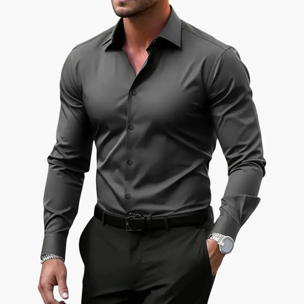Men's Shirt – Long Sleeve, Collared Neckline & Button-Front Closure