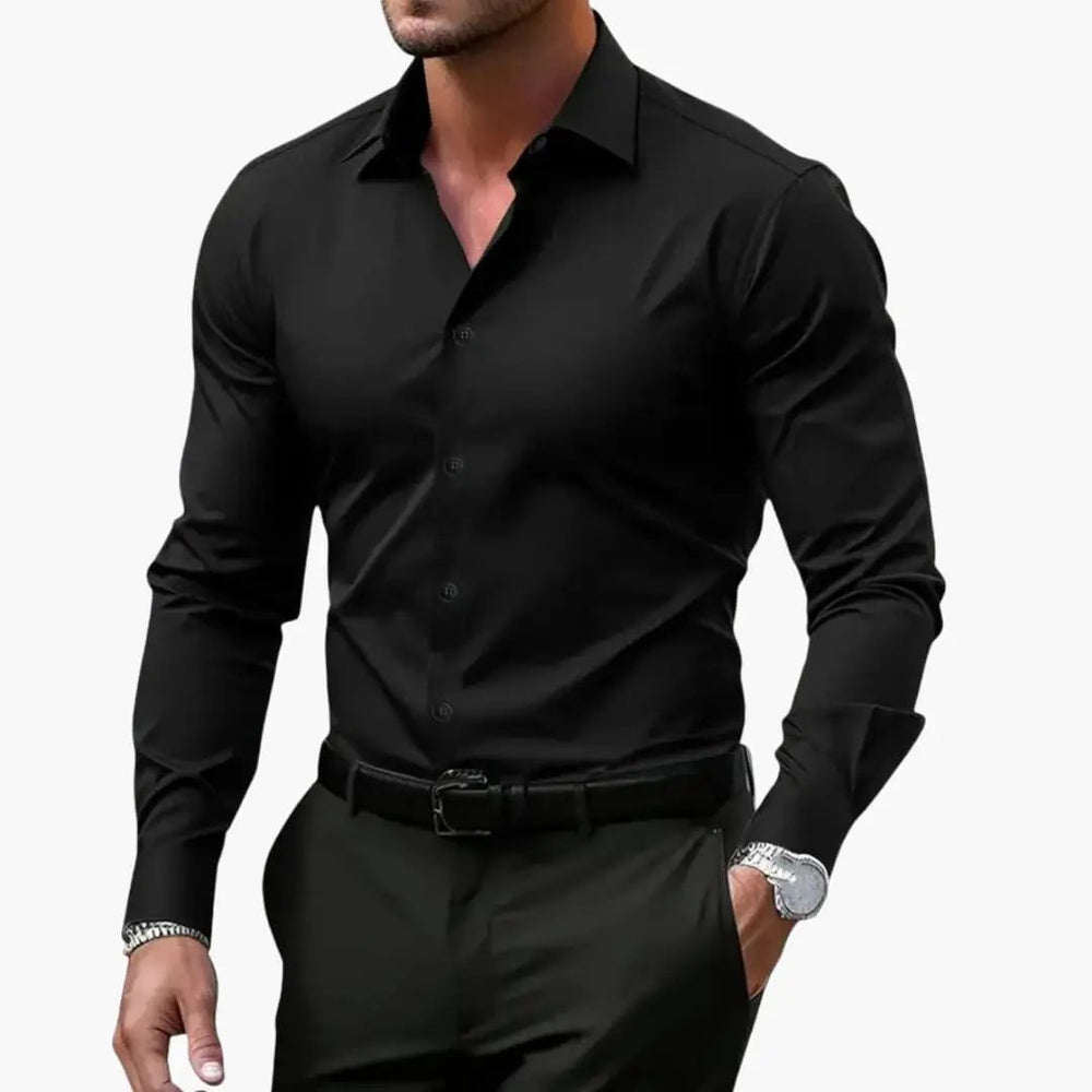 Men's Shirt – Long Sleeve, Collared Neckline & Button-Front Closure