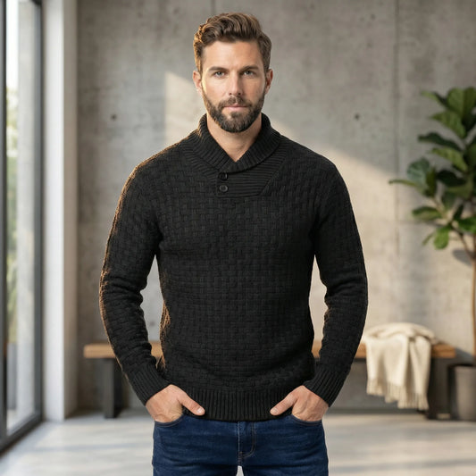 Men's Sweater with Shawl Collar and Knit Pattern - Lenny