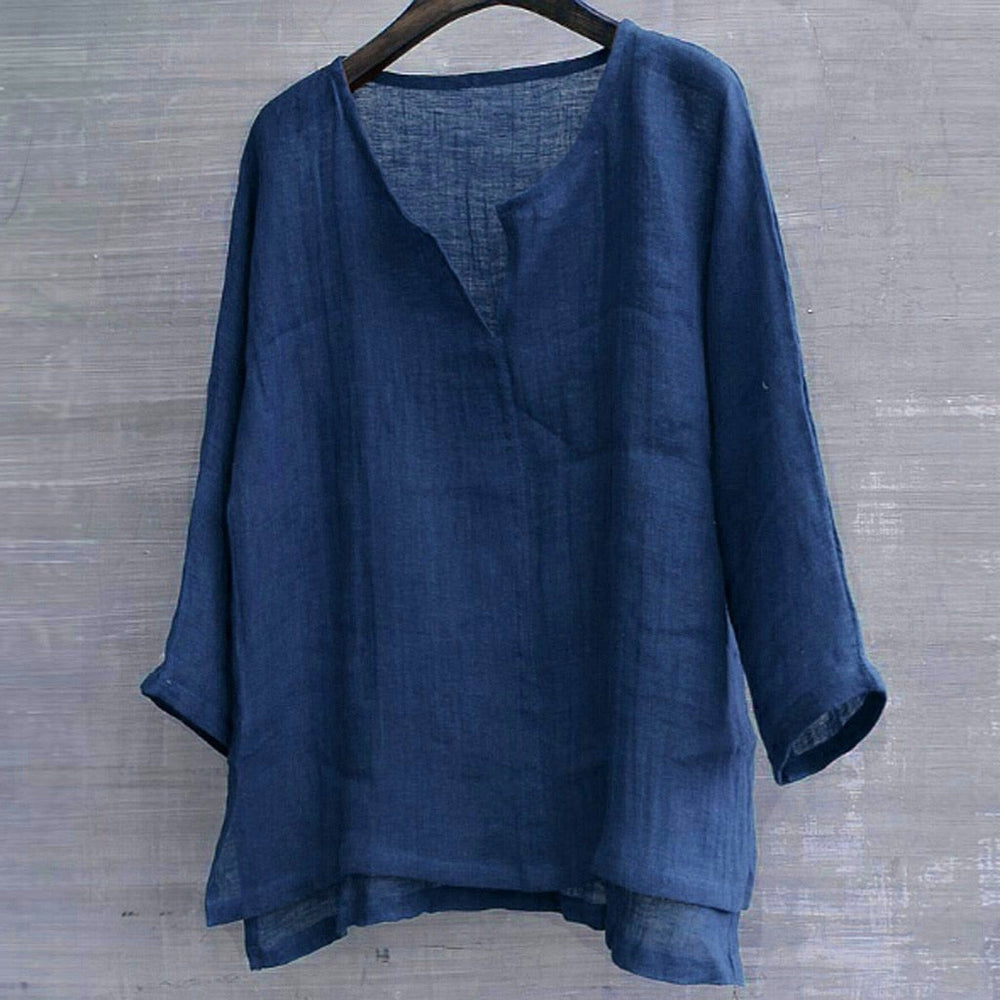 Lino Linen Blouse - Navy Blue