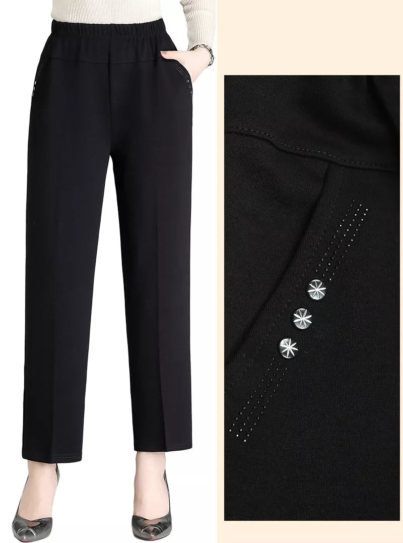 Autumn Magic Plus-Size High-Waisted Embroidered Pants for Women - Stylish & Comfortable
