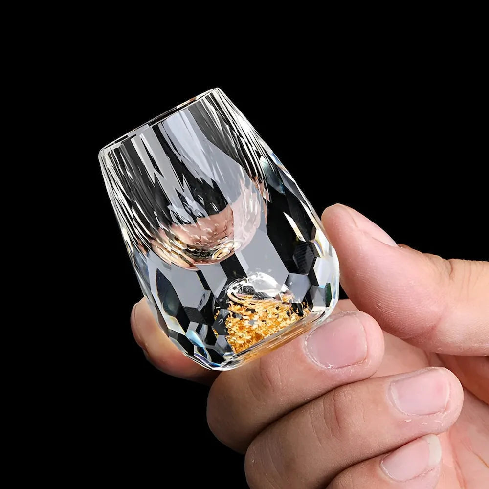 BowLift | Luxury Crystal Glasses with Gold Flakes – Handmade – Set of 2 – For Whisky & Premium Beverages