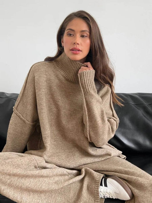 Women's Oversized Turtleneck Knit Dress – Long Sleeve, Loose Fit & Winter Style