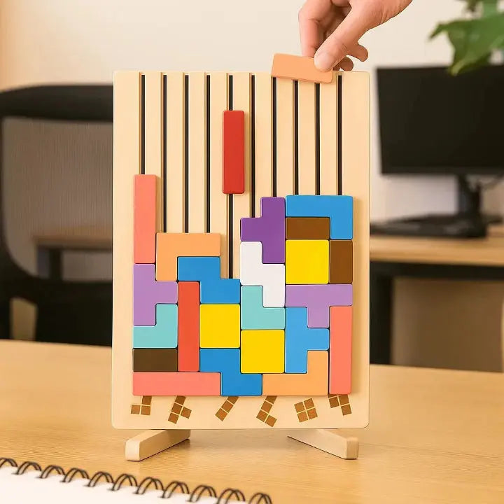 Holz-Tetris-Puzzlebrett – Kreatives Brain-Break für Ihren Schreibtisch | Stressabbau & Konzentrationsförderung