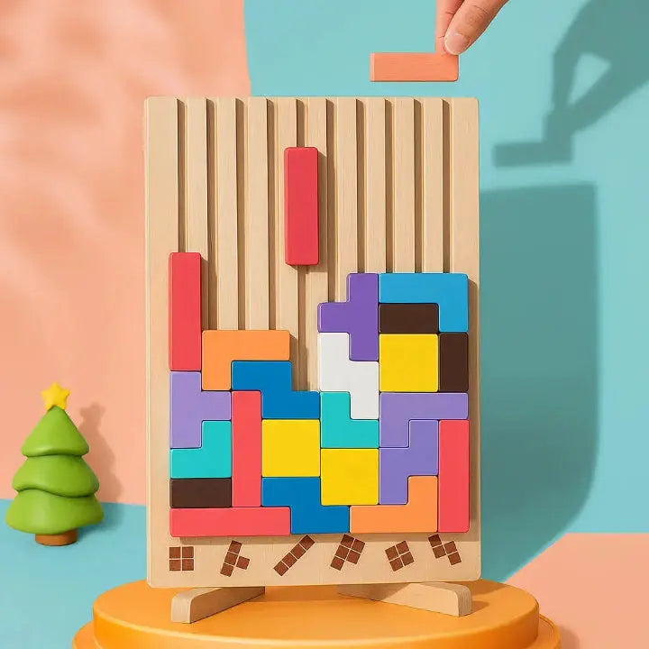 Holz-Tetris-Puzzlebrett – Kreatives Brain-Break für Ihren Schreibtisch | Stressabbau & Konzentrationsförderung
