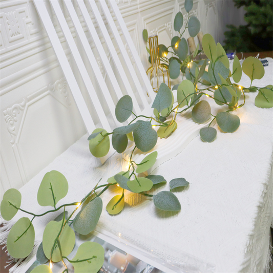 LED Garland – Eucalyptus Rattan Design, Mantel Accent & Battery-Operated Lights
