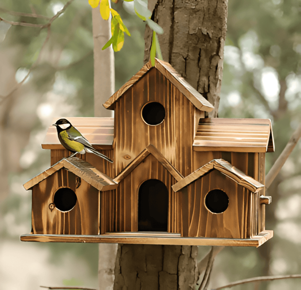 Hanging Wooden Birdhouse – Weatherproof Wood, 20x14x15cm & Hanging Cord