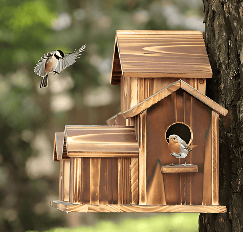 Hanging Wooden Birdhouse – Weatherproof Wood, 20x14x15cm & Hanging Cord