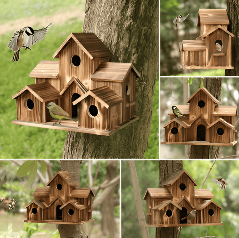 Hanging Wooden Birdhouse – Weatherproof Wood, 20x14x15cm & Hanging Cord