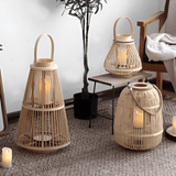 Handwoven Rattan Lantern – Flameless LED Candle, 3 Shapes, Battery-Powered