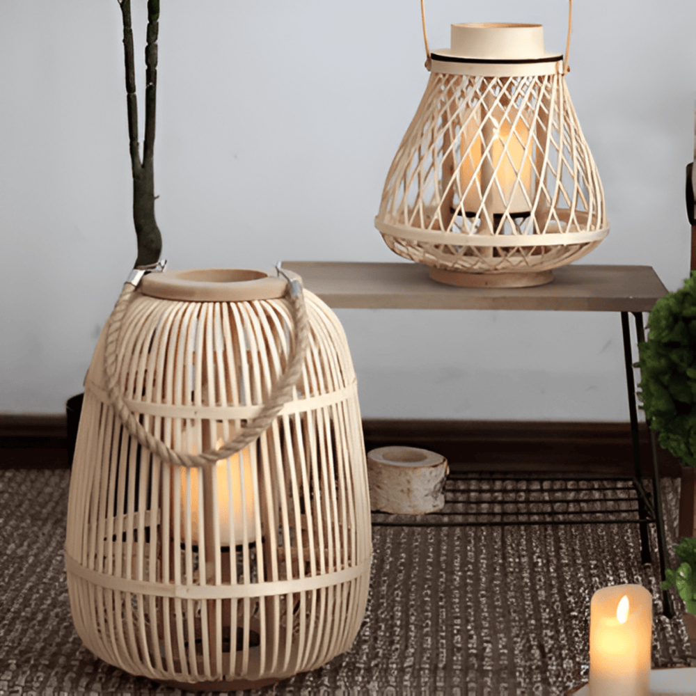 Handwoven Rattan Lantern – Flameless LED Candle, 3 Shapes, Battery-Powered