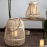 Handwoven Rattan Lantern – Flameless LED Candle, 3 Shapes, Battery-Powered